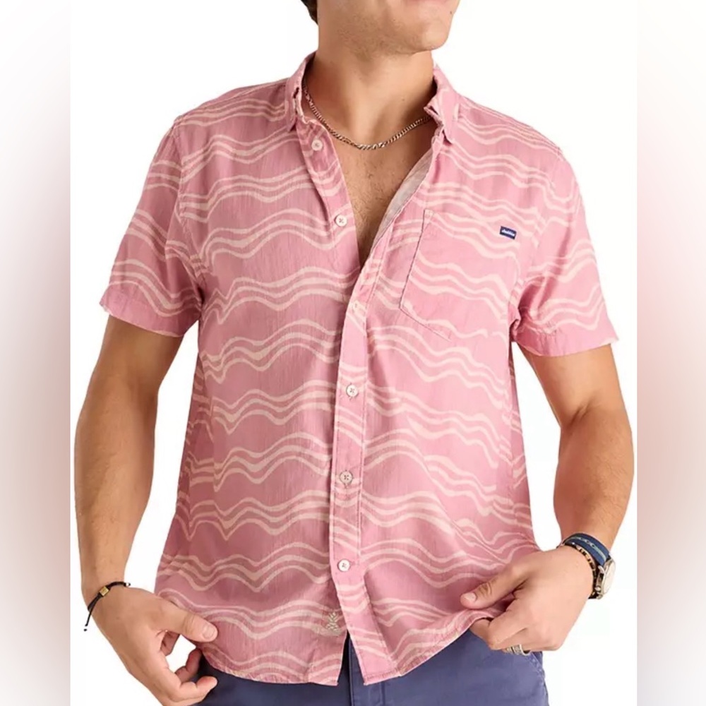 Chubbies Shirt Men Mauve Stripe The Airwave Resort Weave Friday Button Up XL NWT